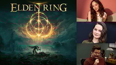Clockwise from Left: A poster for Elden Ring, Havana Rose Liu, Cailee Spaeny, Nick Offerman