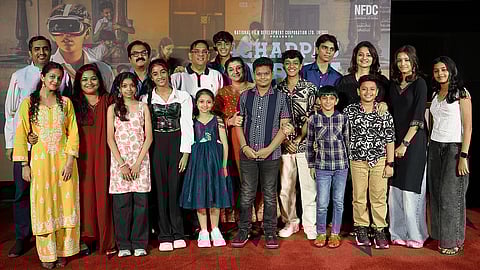 The cast and crew of Achappa's Album at the film's premiere in Kochi