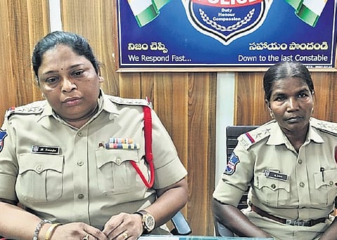 Vikarabad CI B Saroja and SI H Rani after the Anti-Corruption Bureau bust