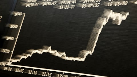 The curve of the German stock index DAX is pictured at the stock market in Frankfurt, Germany, Friday, April 17, 2026.