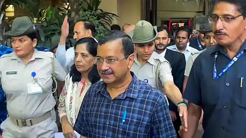 In this photo from April 13, 2026, AAP National Convener Arvind Kejriwal leaves the Delhi High Court after a hearing on his recusal petition in New Delhi.