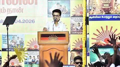 Chief Minister M K Stalin extends the final appeal to the electorate at a public meeting held at Kolattur Assembly Constituency while the time ends for campaign at 6pm, on Tuesday in Chennai.