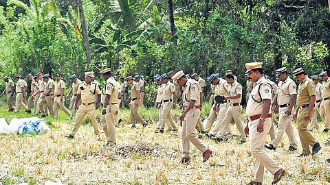 A team of about 60 cops during the extensive search in and around the blast site at Mundathicode on Thursday 