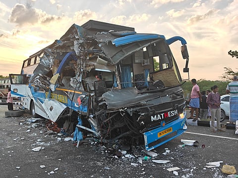 The private omni bus that met with an accident. 