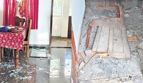 Damage caused by the explosion at the house of Neelankavil Shaji Francis.
