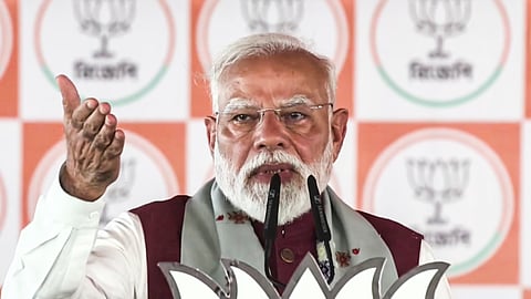 Prime Minister Narendra Modi addresses a public meeting during the first phase of the West Bengal Assembly elections in Krishnanagar, April 23, 2026.