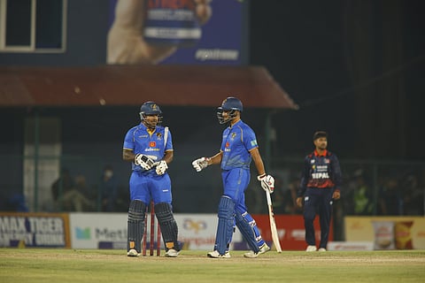 Akshdeep Nath (left) in action during UAE's match against Nepal