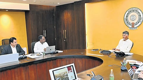 CM Nara Chandrababu Naidu during 60th CRDA Authority Meeting at Secretariat in Velagapudi on Thursday. 