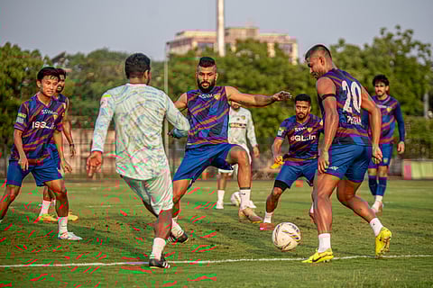 Chennaiyin FC players during a training session