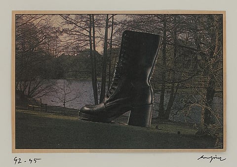 A collage made out of newspaper and magazine cuttings; by artist CK Rajan