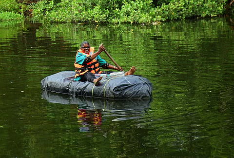 Sumathi on her ‘boat’ made of discarded bottles