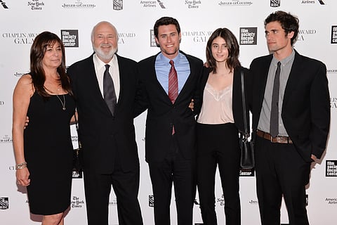  Honoree Rob Reiner, second left, poses with his wife Michele, left, and children Jake, center, Romy, and Nick at the 41st annual Chaplin Award Gala at Avery Fisher Hall, April 28, 2014, in New York. 