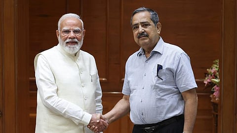 PM Modi with newly appointed Niti Aayog vice-chairman Ashok Kumar Lahiri.