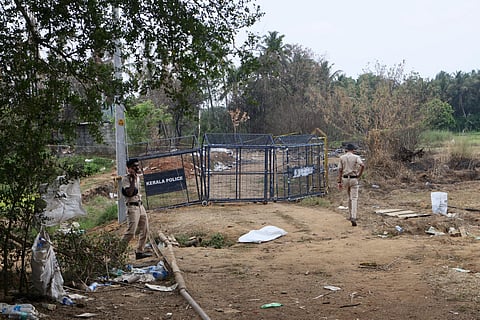 The blast site at Mundathicode fenced police