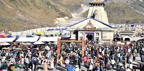 Pilgrims at Kedarnath shrine in Uttarakhand on Sunday