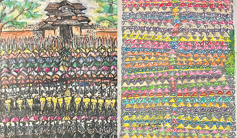 The Kudamattam painting by Francis Kodankandath which was done in 2001; (R) The painting done this year