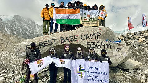 The 21 specially‑abled students from the Andhra Pradesh government schools who reached the Everest Base Camp as part of the Samagra Shiksha programme.