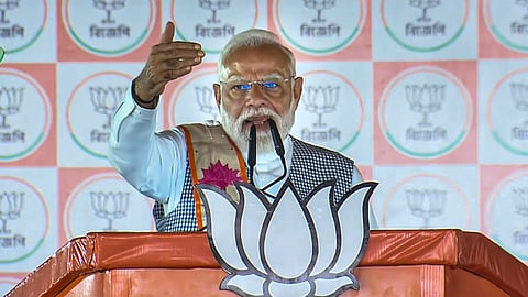 Prime Minister Narendra Modi addresses the 'Vijay Sankalp' rally for West Bengal Assembly elections, at Barrackpore in North 24 Parganas district. 
