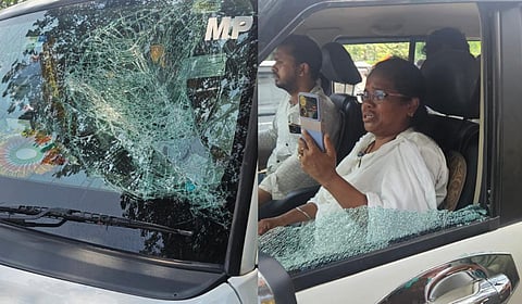 In a Facebook Live video, TMC MP Mitali Bag claimed that miscreants, allegedly backed by the BJP, hurled stones at her vehicle near a BJP candidate’s election office, shattering its window panes.