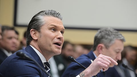 Secretary of Defense Pete Hegseth appears before a House Committee on Armed Services business meeting on the Department of Defense Fiscal Year 2027, on Capitol Hill, Wednesday, April 29, 2026, in Washington. 