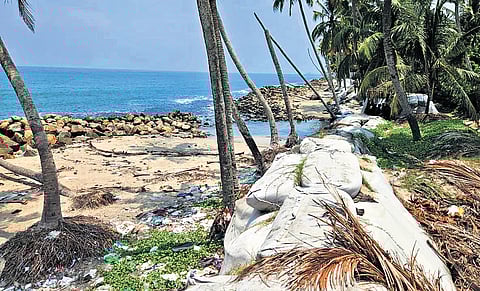 Broken seawall in the northern part of Chellanam.