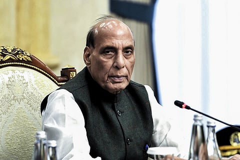 Union Defence Minister Rajnath Singh at the SCO Defence Ministers' meeting, in Bishkek on Tuesday.