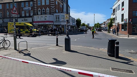 Police officers at the scene in Golders Green after two people were stabbed, in north-west London, Wednesday April 29, 2026. 