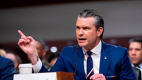 Secretary of Defense Pete Hegseth testifies before the Senate Armed Services Committee, on Capitol Hill, in Washington, Thursday, April 30, 2026.