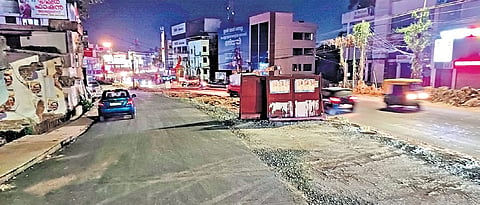 The stretch at Kallampally in Sreekaryam where work on the service road for the flyover is progressing 
