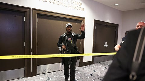 Law enforcement responds to an incident at the White House Correspondents Dinner, Saturday, April 25, 2026, in Washington.