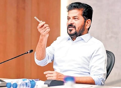 Chief Minister A Revanth Reddy speaks during a review meeting with education department officials in Hyderabad