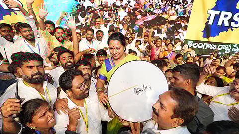 K Kavitha during the launch of her new political party on April 25.