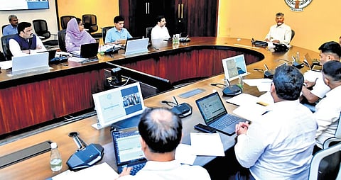 CM Nara Chandrababu Naidu during review meeting on school education, intermediate and higher education departments at Secretariat in Velagapudi on Thursday.
