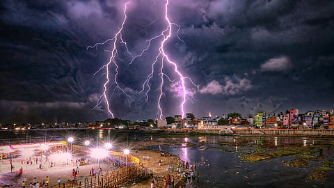 Hours after drawing massive crowds for the Kallalagar's entry into the Vaigai river, the venue lies deserted as lightning streaks across a laden sky in Madurai.