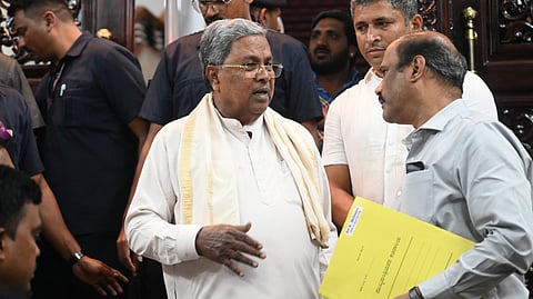 Chief Minister Siddaramaiah arrving at Vidhna Soudha after Cabinet meeting in Bengaluru on Thursday.