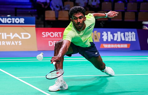Ayush Shetty in action against Christo Popov on Saturday