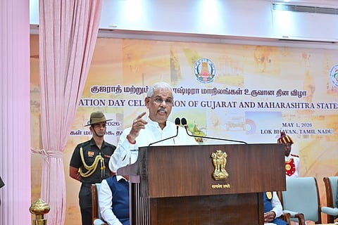 Governor RV Arlekar during the statehood day celebration of Gujarat and Maharashtra organised at Bharathiar Mandapam in Lok Bhavan in Chennai.