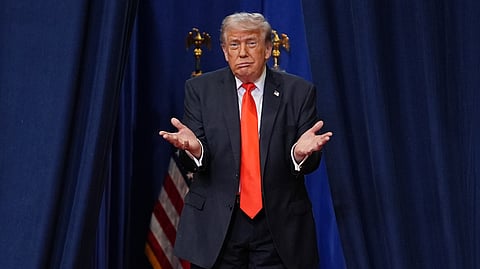 US President Donald Trump arrives to speak at a charter school in The Villages, Fla., Friday, May 1, 2026.