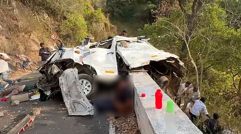 The remains of the vehicle that fell into the gorge.
